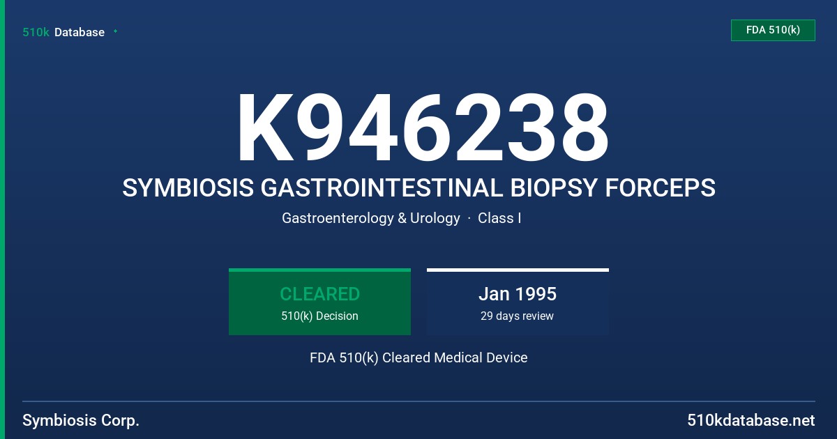 K946238 SYMBIOSIS GASTROINTESTINAL BIOPSY FORCEPS FDA 510(k) Cleared Medical Device