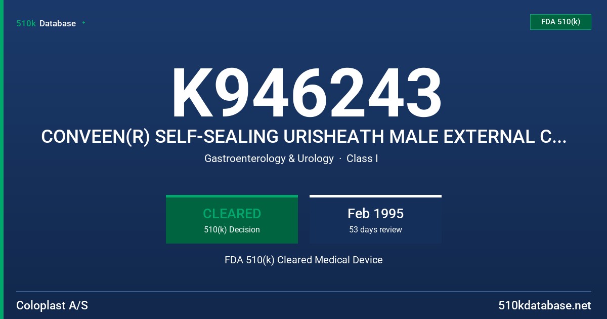 K946243 CONVEEN(R) SELF-SEALING URISHEATH MALE EXTERNAL CATHETER FDA 510(k) Cleared Medical Device