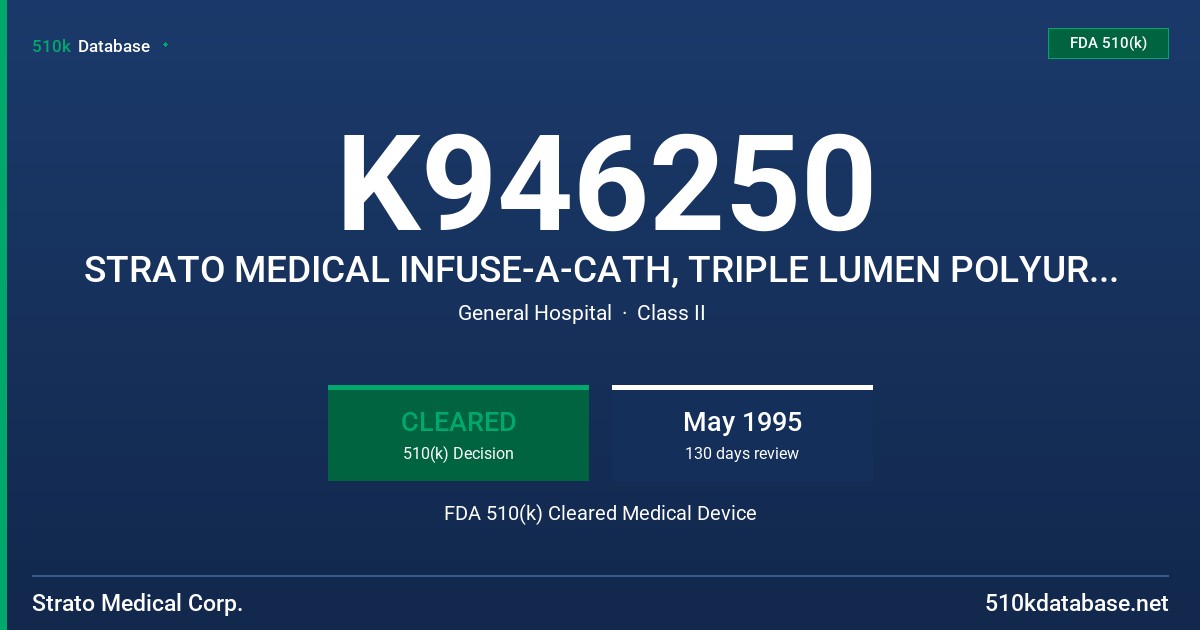 K946250 STRATO MEDICAL INFUSE-A-CATH, TRIPLE LUMEN POLYURETHANE, CENTRAL VNOUS CATHETER SYSTEMS FDA 510(k) Cleared Medical Device