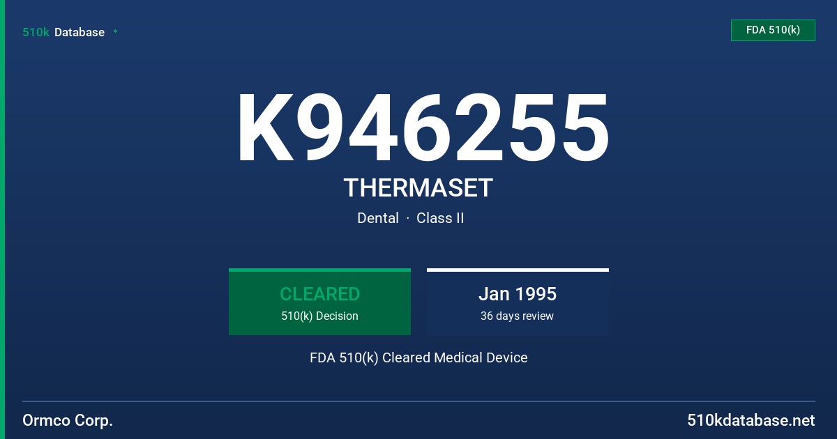 K946255 THERMASET FDA 510(k) Cleared Medical Device