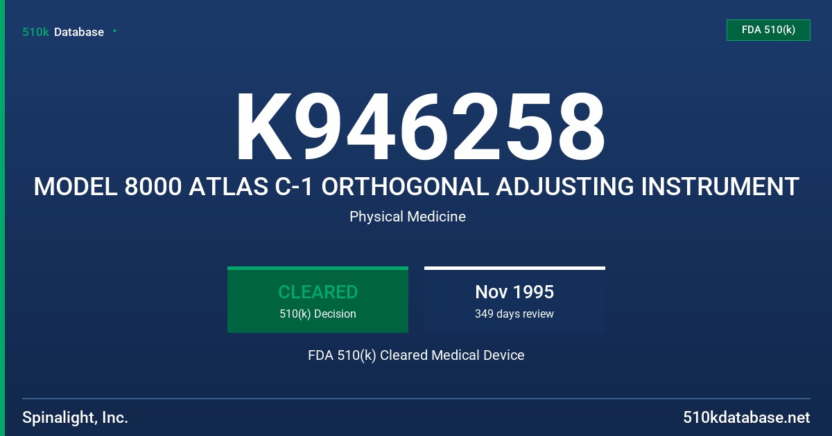 K946258 MODEL 8000 ATLAS C-1 ORTHOGONAL ADJUSTING INSTRUMENT FDA 510(k) Cleared Medical Device