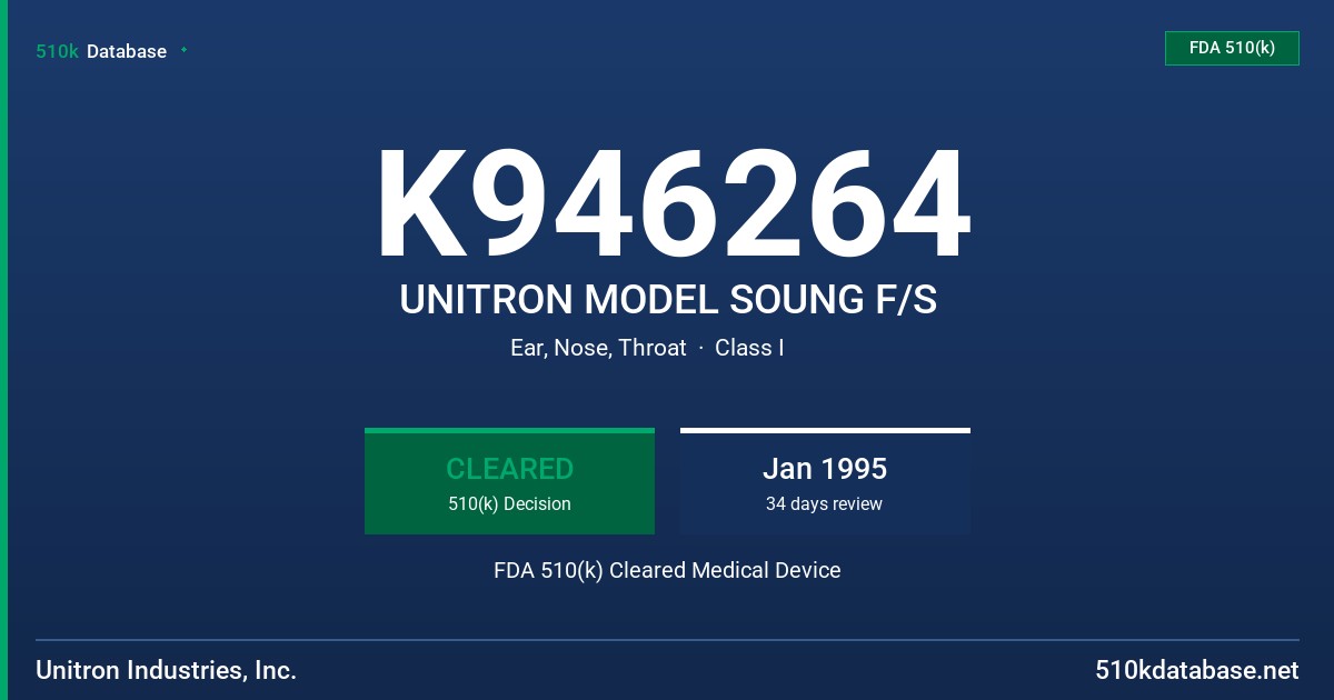 K946264 UNITRON MODEL SOUNG F/S FDA 510(k) Cleared Medical Device