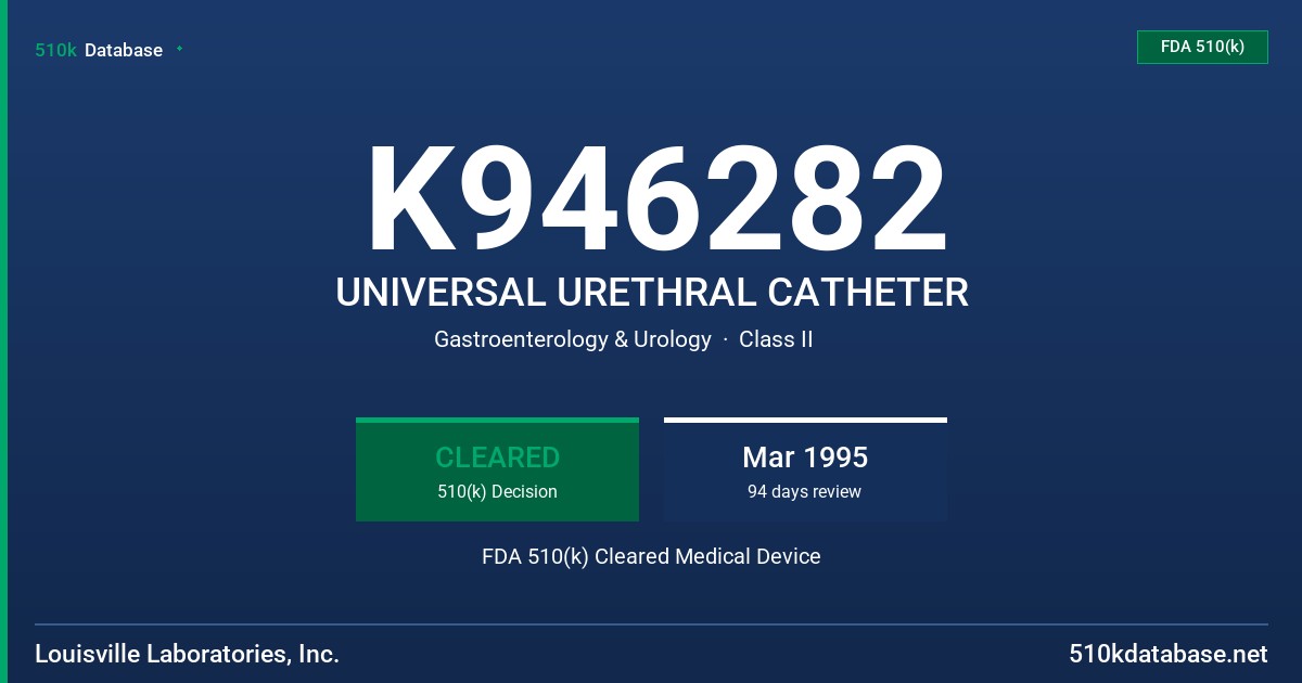 K946282 UNIVERSAL URETHRAL CATHETER FDA 510(k) Cleared Medical Device
