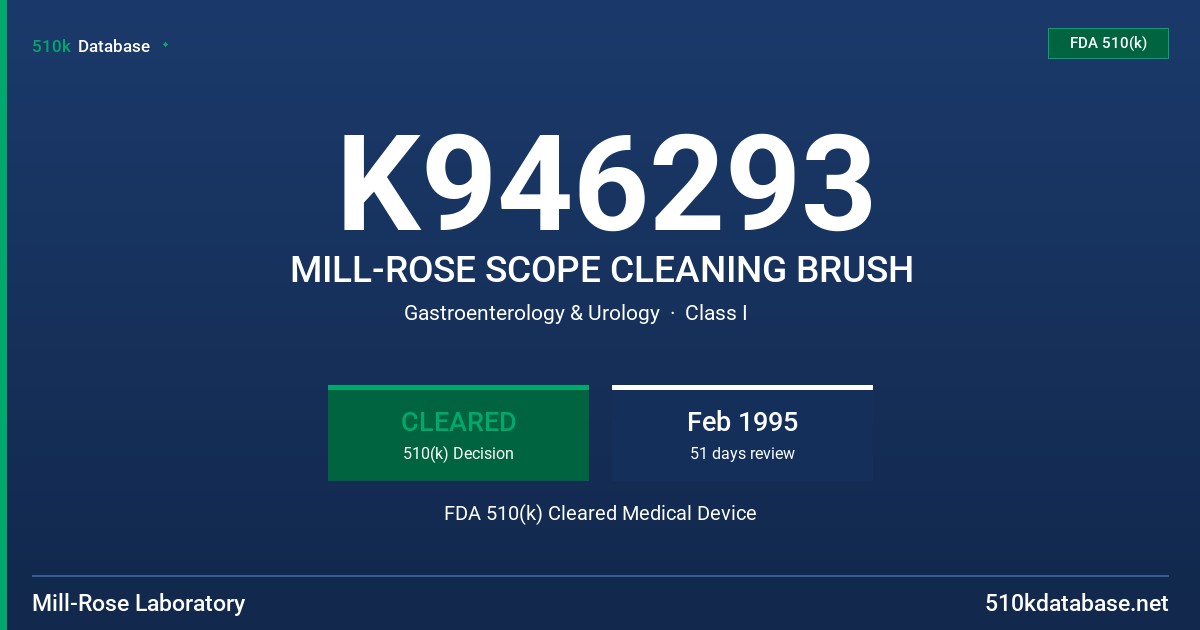 K946293 MILL-ROSE SCOPE CLEANING BRUSH FDA 510(k) Cleared Medical Device