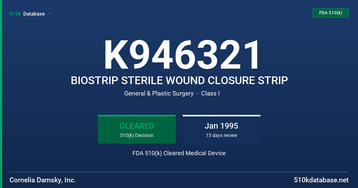K946321 BIOSTRIP STERILE WOUND CLOSURE STRIP FDA 510(k) Cleared Medical Device