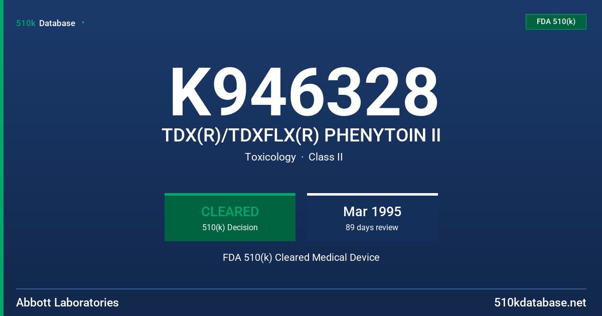 K946328 TDX(R)/TDXFLX(R) PHENYTOIN II FDA 510(k) Cleared Medical Device