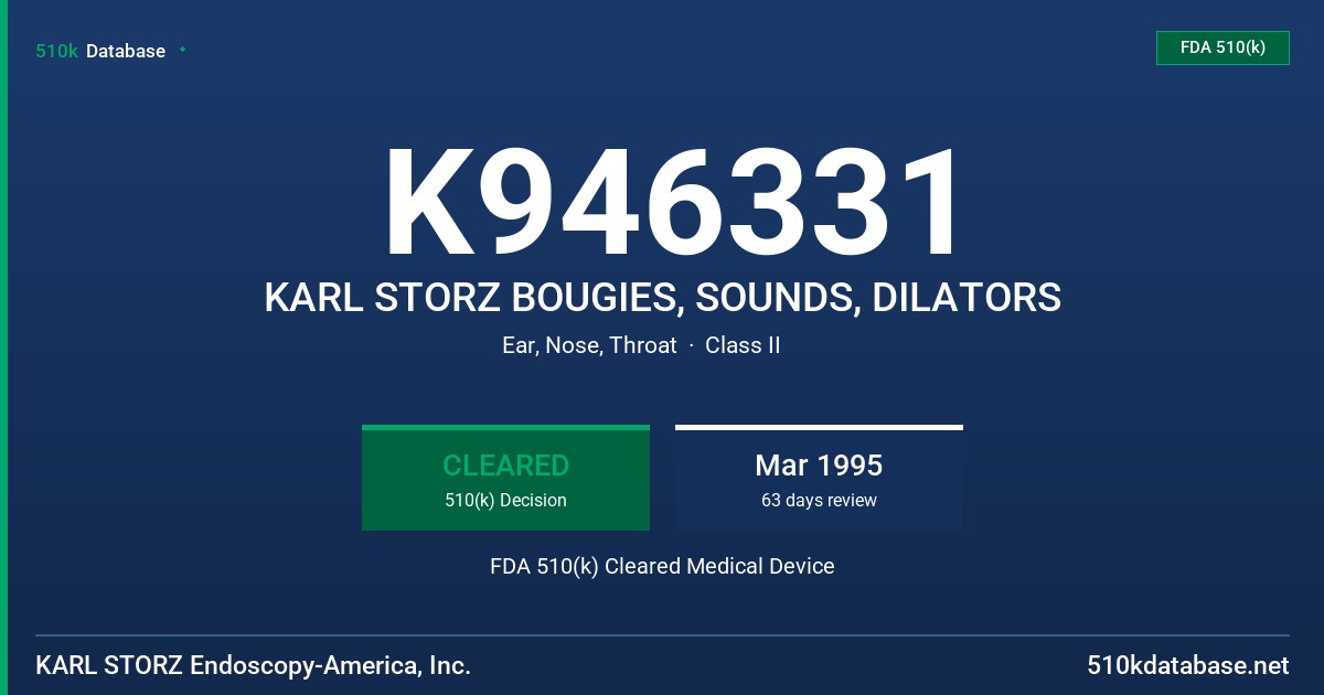 K946331 KARL STORZ BOUGIES, SOUNDS, DILATORS FDA 510(k) Cleared Medical Device