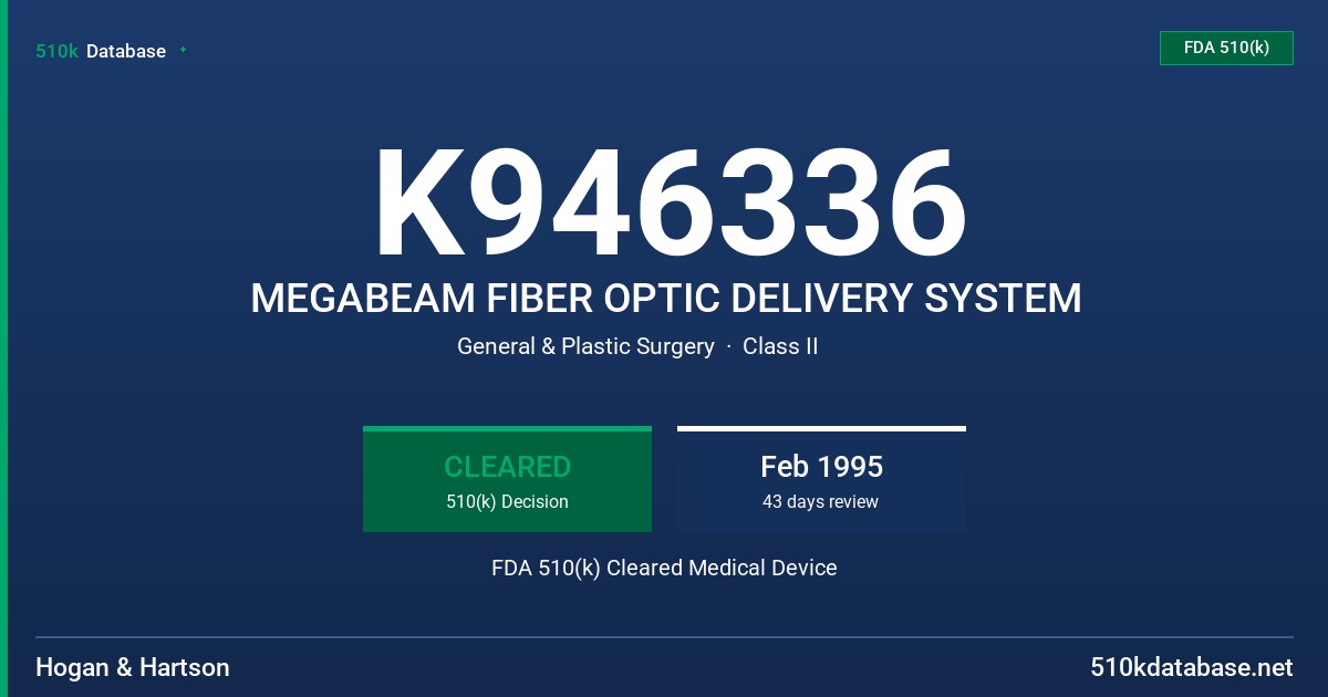 K946336 MEGABEAM FIBER OPTIC DELIVERY SYSTEM FDA 510(k) Cleared Medical Device