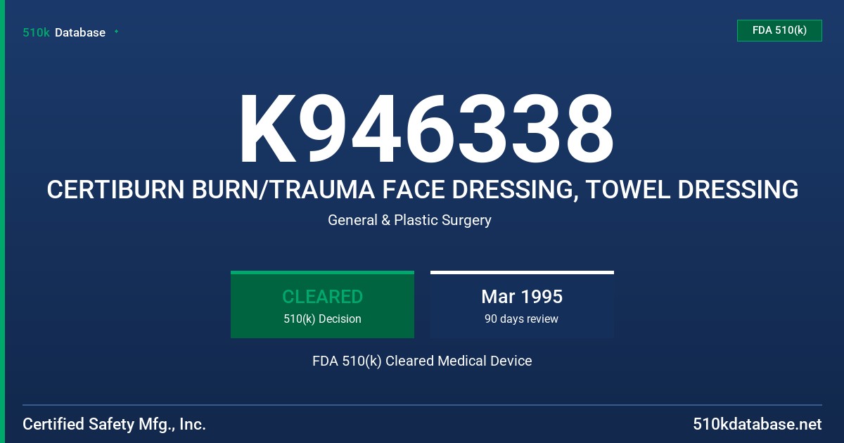 K946338 CERTIBURN BURN/TRAUMA FACE DRESSING, TOWEL DRESSING FDA 510(k) Cleared Medical Device