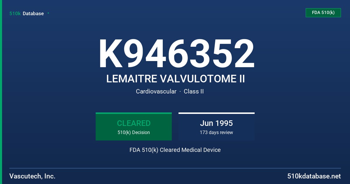 K946352 LEMAITRE VALVULOTOME II FDA 510(k) Cleared Medical Device