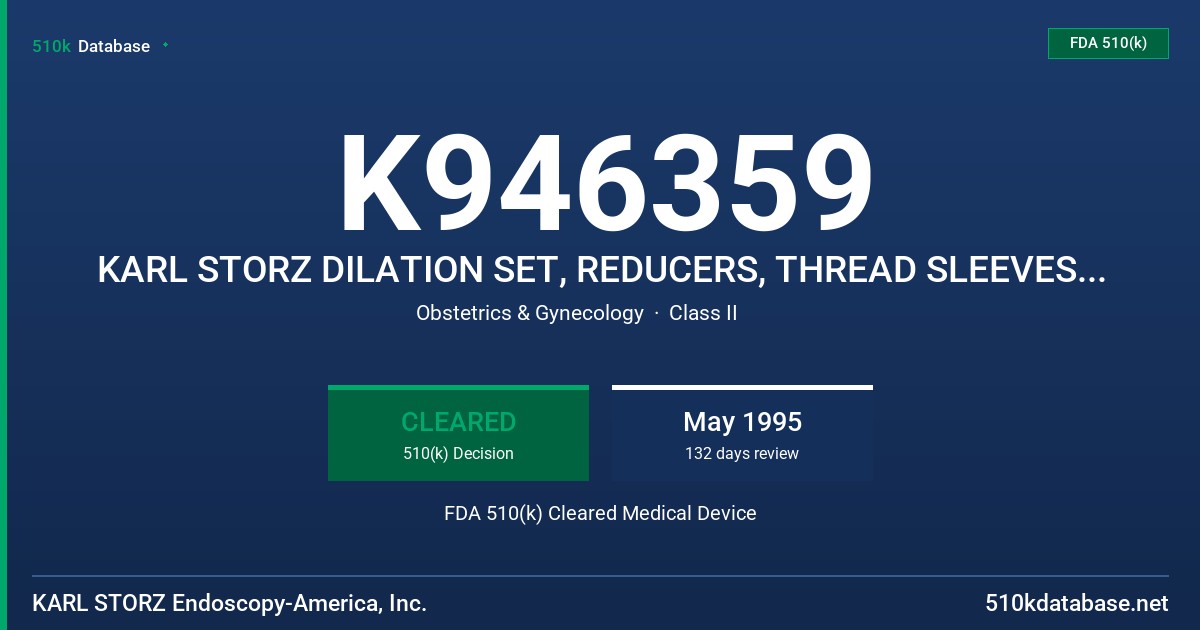 K946359 KARL STORZ DILATION SET, REDUCERS, THREAD SLEEVES, DISTANCE HOLDERS FDA 510(k) Cleared Medical Device