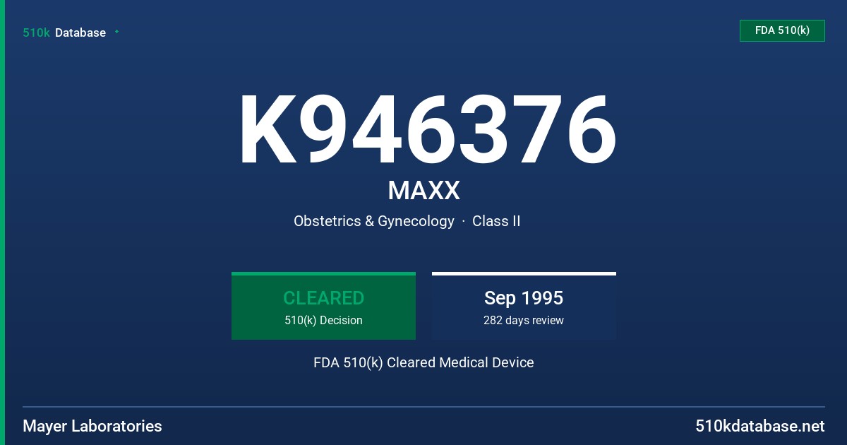 K946376 MAXX FDA 510(k) Cleared Medical Device