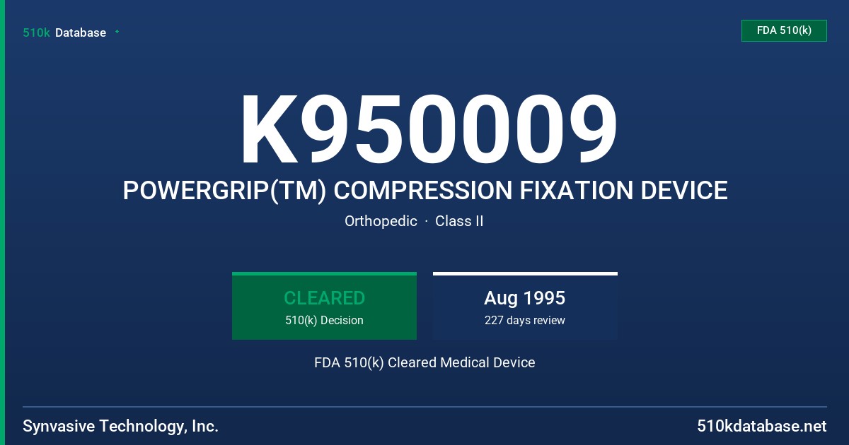 K950009 POWERGRIP(TM) COMPRESSION FIXATION DEVICE FDA 510(k) Cleared Medical Device