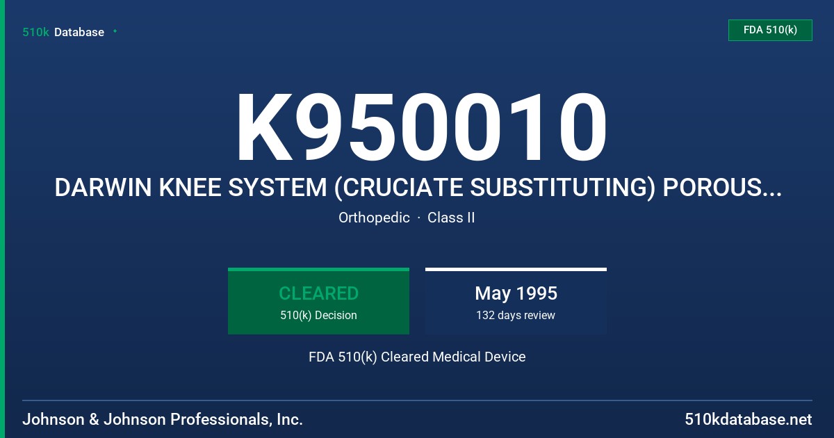 K950010 DARWIN KNEE SYSTEM (CRUCIATE SUBSTITUTING) POROUS COATED AND NON-POROUS COATED FDA 510(k) Cleared Medical Device