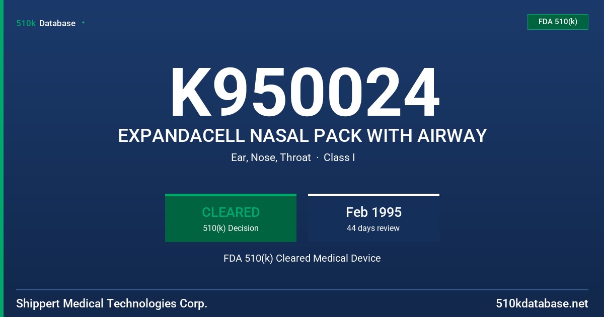 K950024 EXPANDACELL NASAL PACK WITH AIRWAY FDA 510(k) Cleared Medical Device