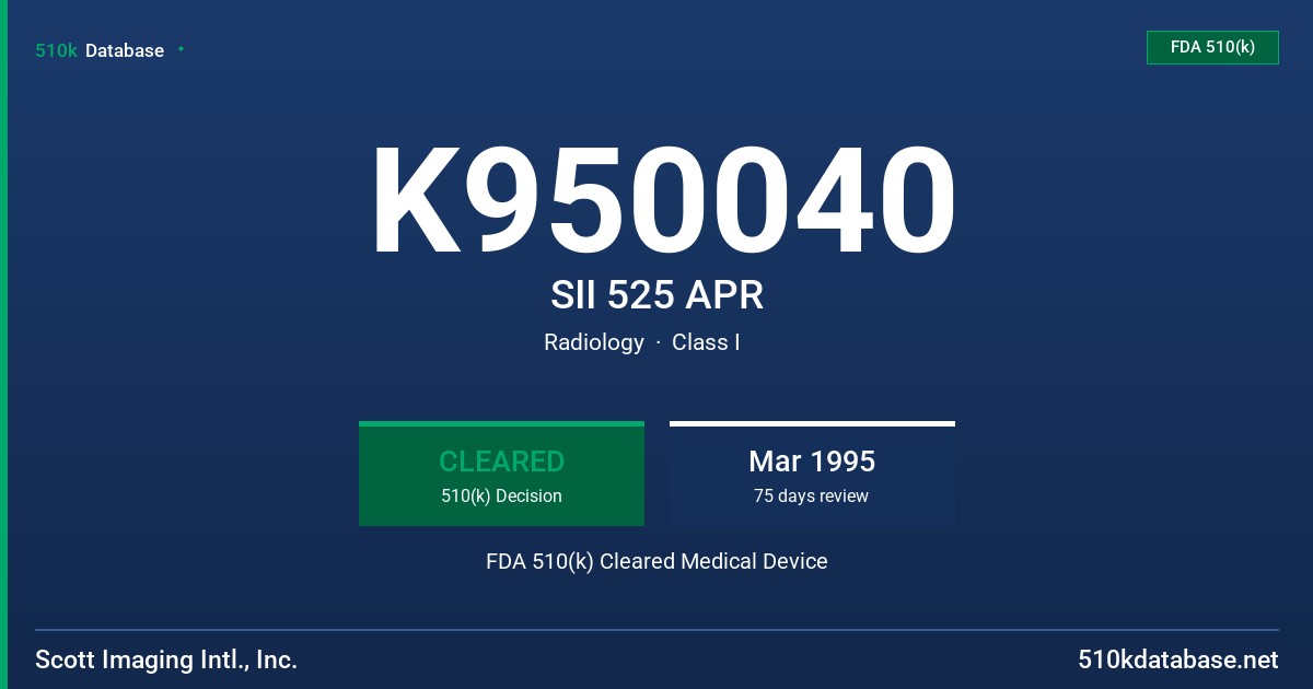 K950040 SII 525 APR FDA 510(k) Cleared Medical Device
