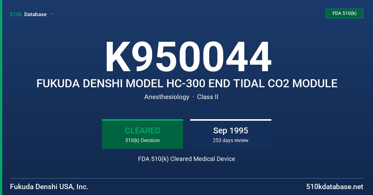 K950044 FUKUDA DENSHI MODEL HC-300 END TIDAL CO2 MODULE FDA 510(k) Cleared Medical Device