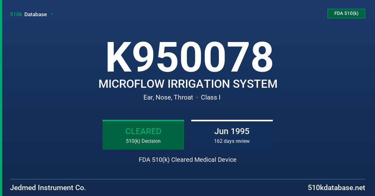 K950078 MICROFLOW IRRIGATION SYSTEM FDA 510(k) Cleared Medical Device