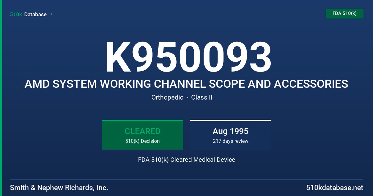 K950093 AMD SYSTEM WORKING CHANNEL SCOPE AND ACCESSORIES FDA 510(k) Cleared Medical Device