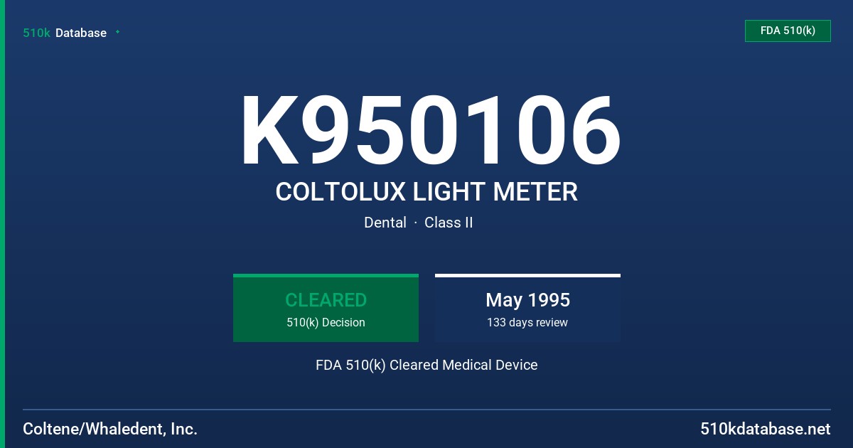 K950106 COLTOLUX LIGHT METER FDA 510(k) Cleared Medical Device