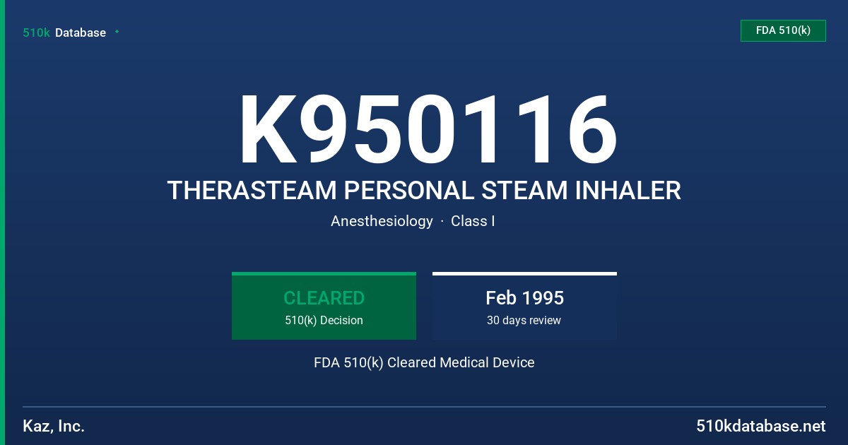 K950116 THERASTEAM PERSONAL STEAM INHALER FDA 510(k) Cleared Medical Device