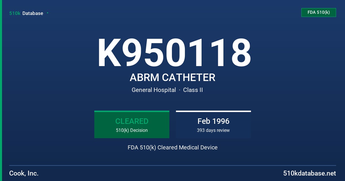 K950118 ABRM CATHETER FDA 510(k) Cleared Medical Device