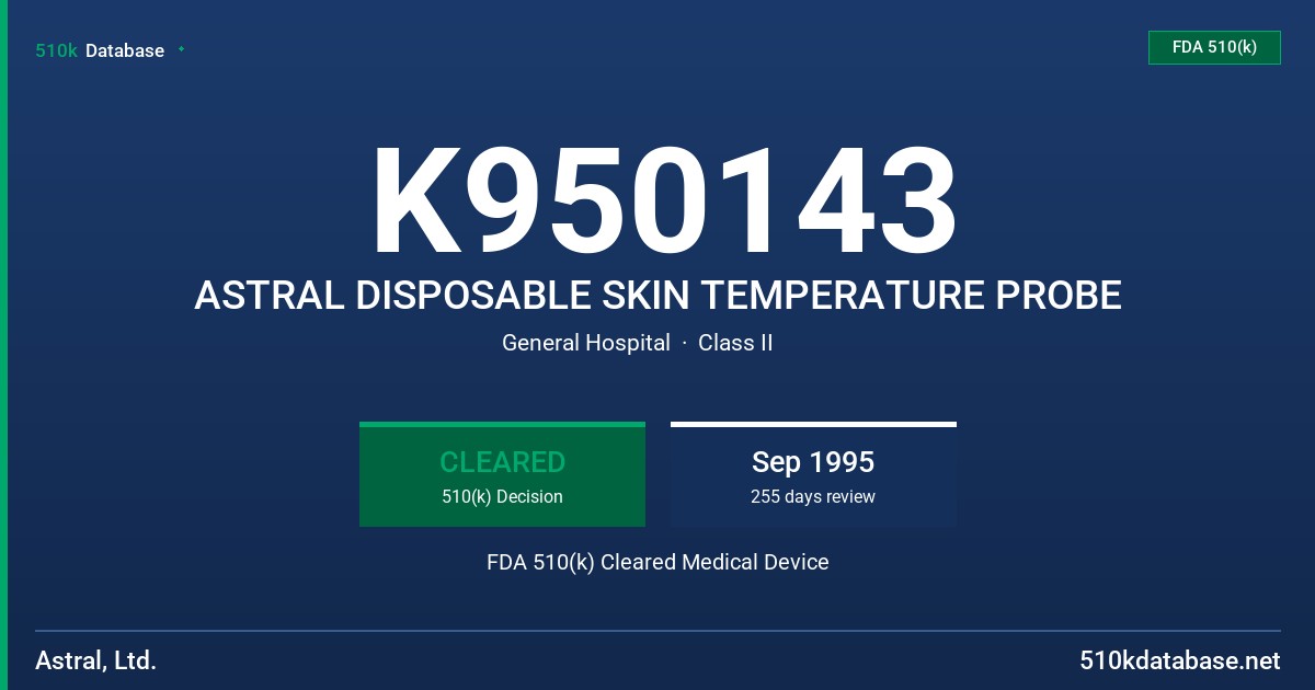 K950143 ASTRAL DISPOSABLE SKIN TEMPERATURE PROBE FDA 510(k) Cleared Medical Device
