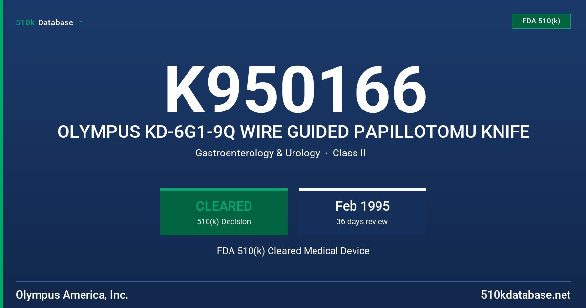 K950166 OLYMPUS KD-6G1-9Q WIRE GUIDED PAPILLOTOMU KNIFE FDA 510(k) Cleared Medical Device