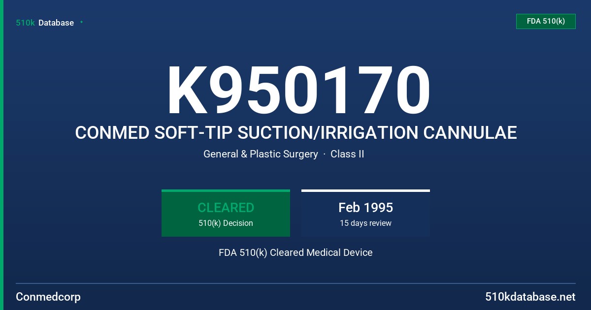 K950170 CONMED SOFT-TIP SUCTION/IRRIGATION CANNULAE FDA 510(k) Cleared Medical Device
