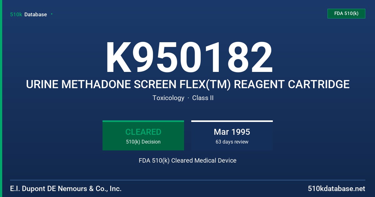 K950182 URINE METHADONE SCREEN FLEX(TM) REAGENT CARTRIDGE FDA 510(k) Cleared Medical Device