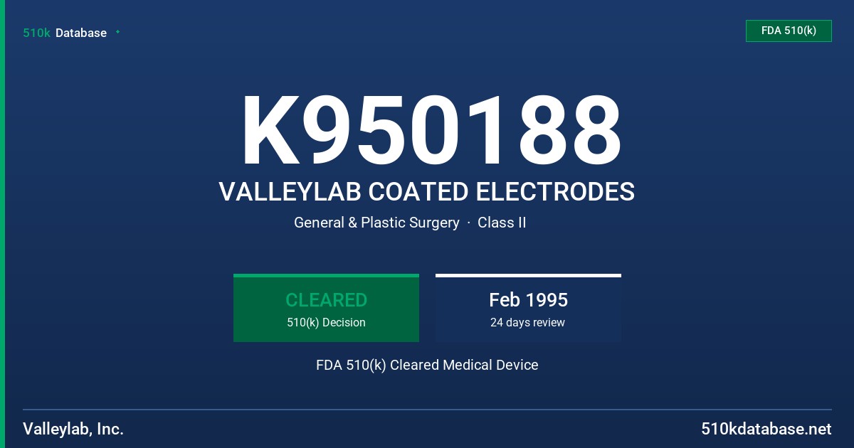 K950188 VALLEYLAB COATED ELECTRODES FDA 510(k) Cleared Medical Device