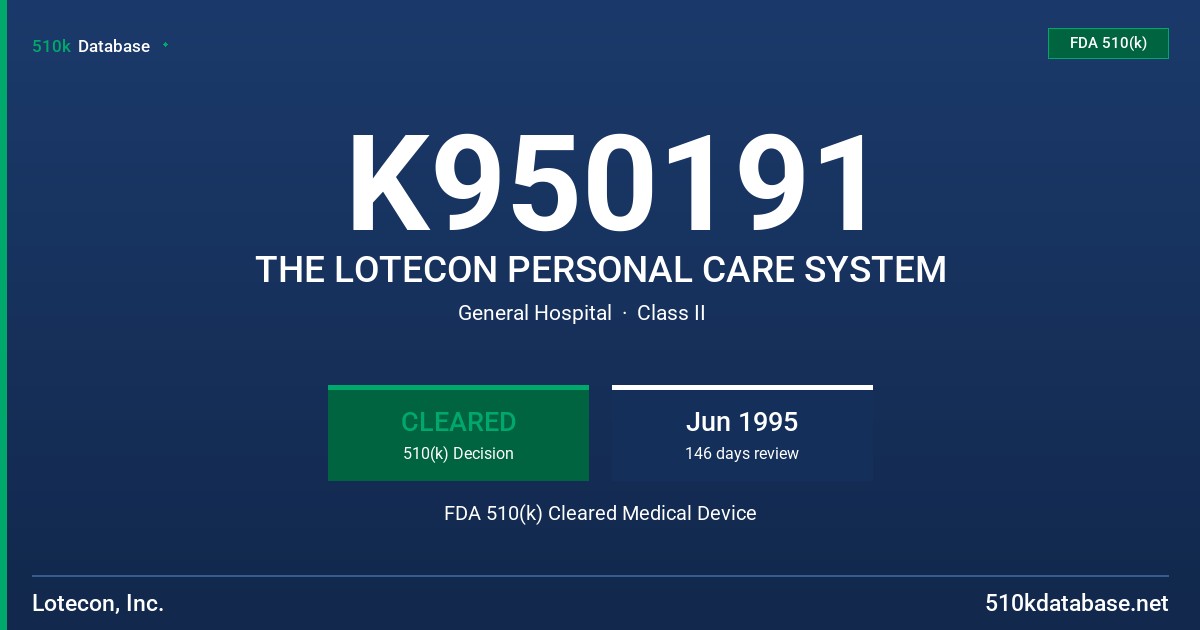 K950191 THE LOTECON PERSONAL CARE SYSTEM FDA 510(k) Cleared Medical Device