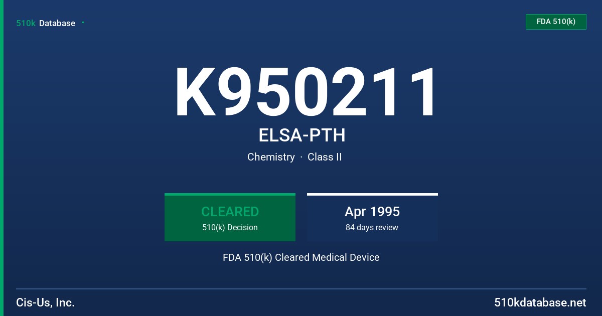 K950211 ELSA-PTH FDA 510(k) Cleared Medical Device