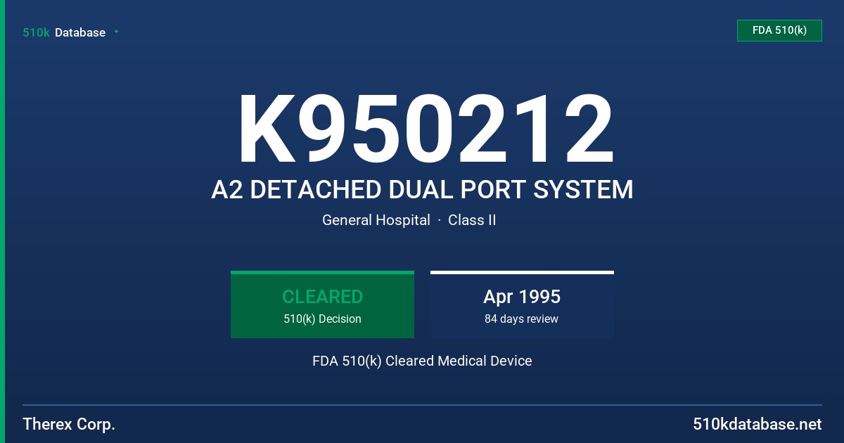 K950212 A2 DETACHED DUAL PORT SYSTEM FDA 510(k) Cleared Medical Device
