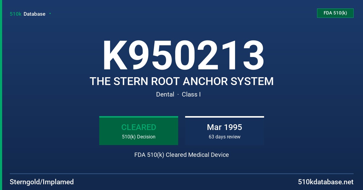 K950213 THE STERN ROOT ANCHOR SYSTEM FDA 510(k) Cleared Medical Device
