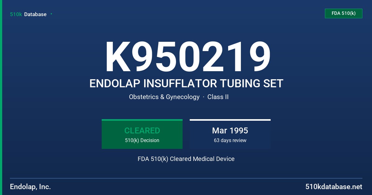 K950219 ENDOLAP INSUFFLATOR TUBING SET FDA 510(k) Cleared Medical Device