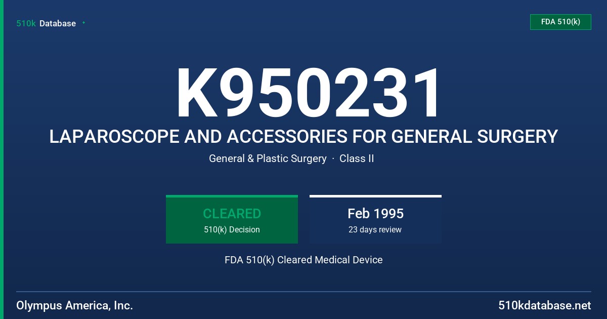 K950231 LAPAROSCOPE AND ACCESSORIES FOR GENERAL SURGERY FDA 510(k) Cleared Medical Device