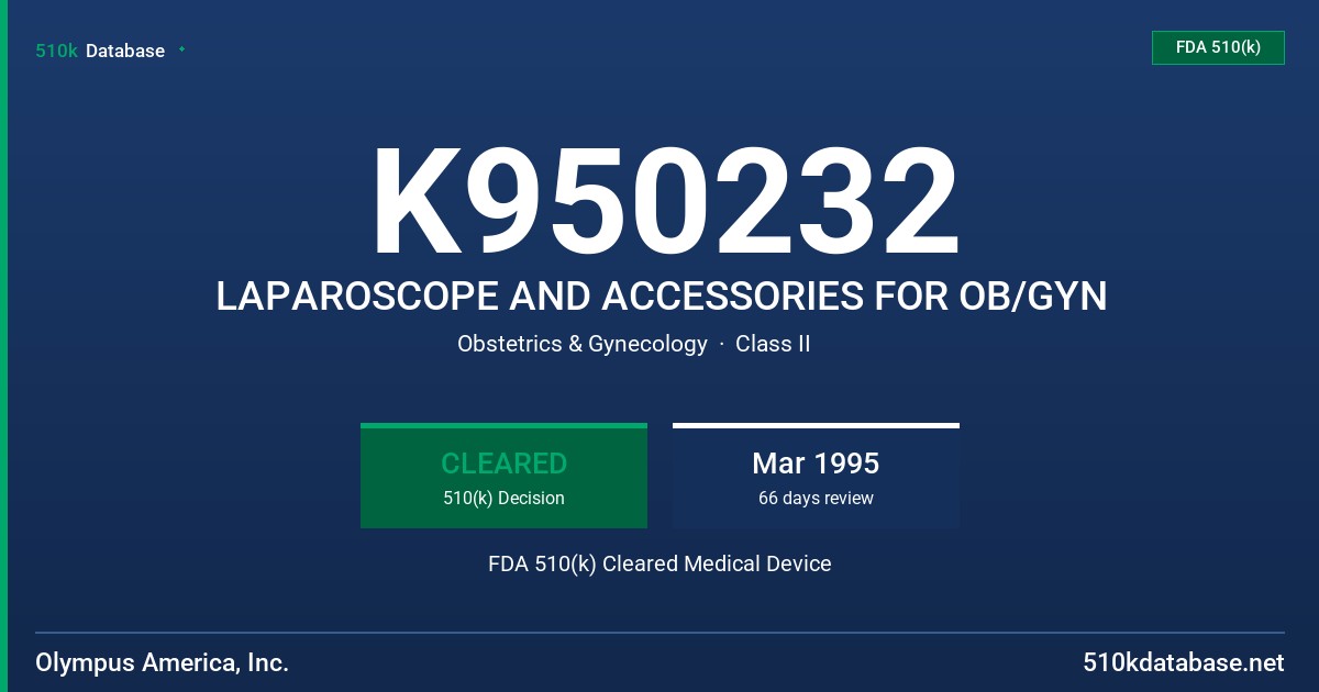 K950232 LAPAROSCOPE AND ACCESSORIES FOR OB/GYN FDA 510(k) Cleared Medical Device