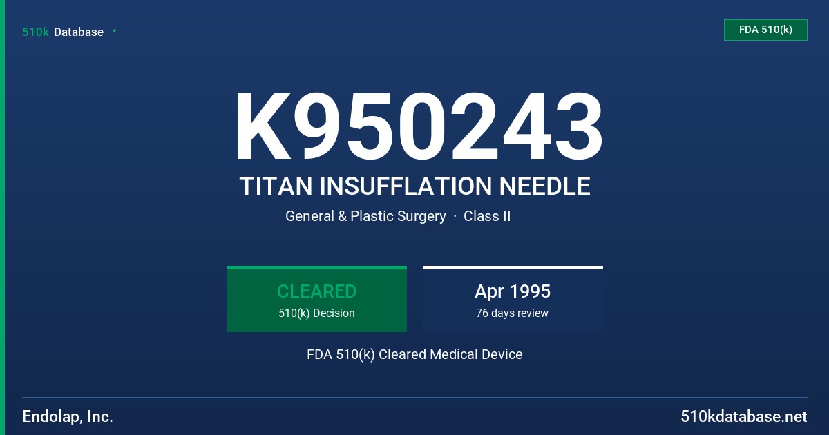 K950243 TITAN INSUFFLATION NEEDLE FDA 510(k) Cleared Medical Device