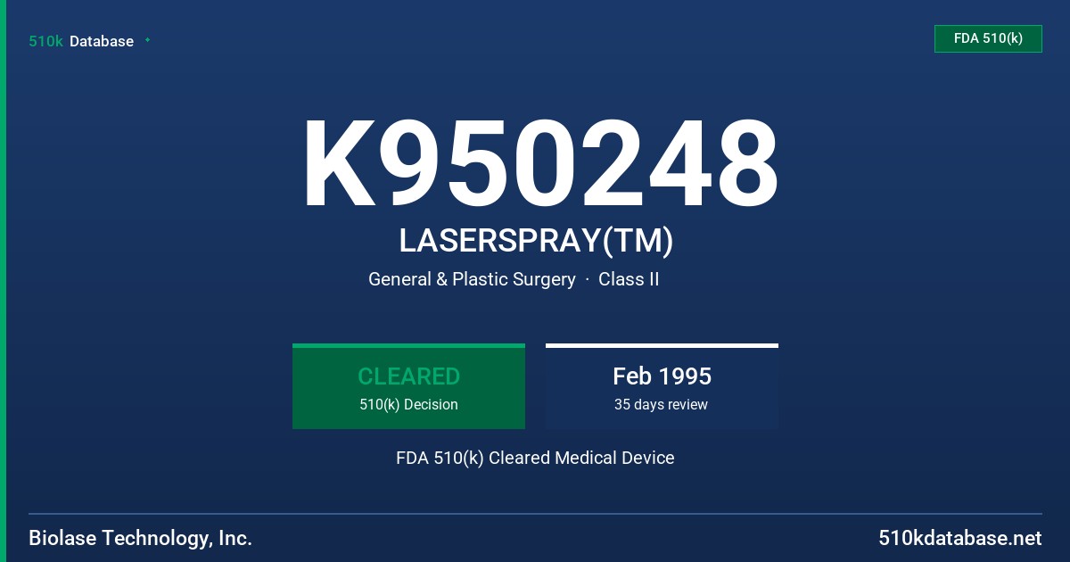 K950248 LASERSPRAY(TM) FDA 510(k) Cleared Medical Device