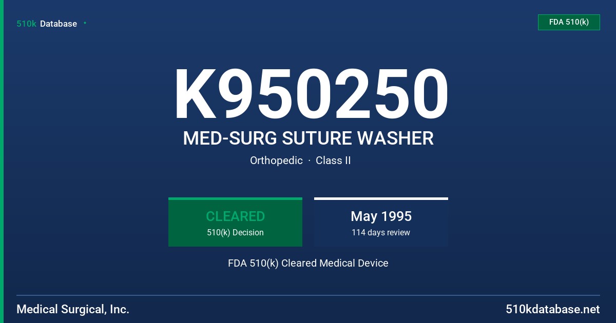 K950250 MED-SURG SUTURE WASHER FDA 510(k) Cleared Medical Device