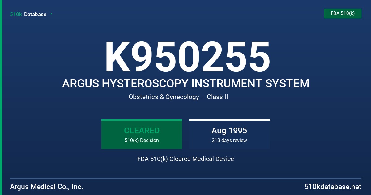 K950255 ARGUS HYSTEROSCOPY INSTRUMENT SYSTEM FDA 510(k) Cleared Medical Device
