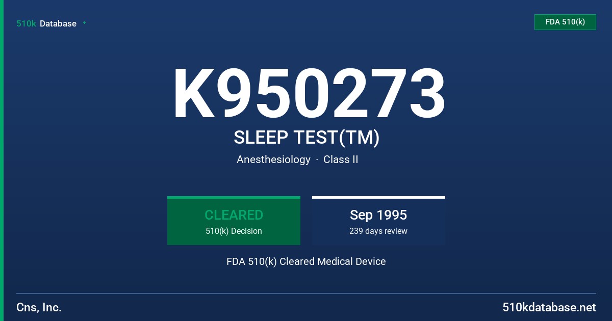 K950273 SLEEP TEST(TM) FDA 510(k) Cleared Medical Device