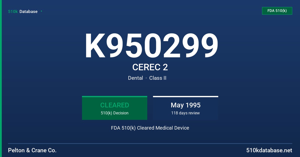 K950299 CEREC 2 FDA 510(k) Cleared Medical Device