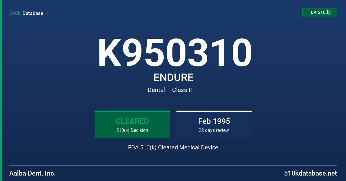 K950310 ENDURE FDA 510(k) Cleared Medical Device