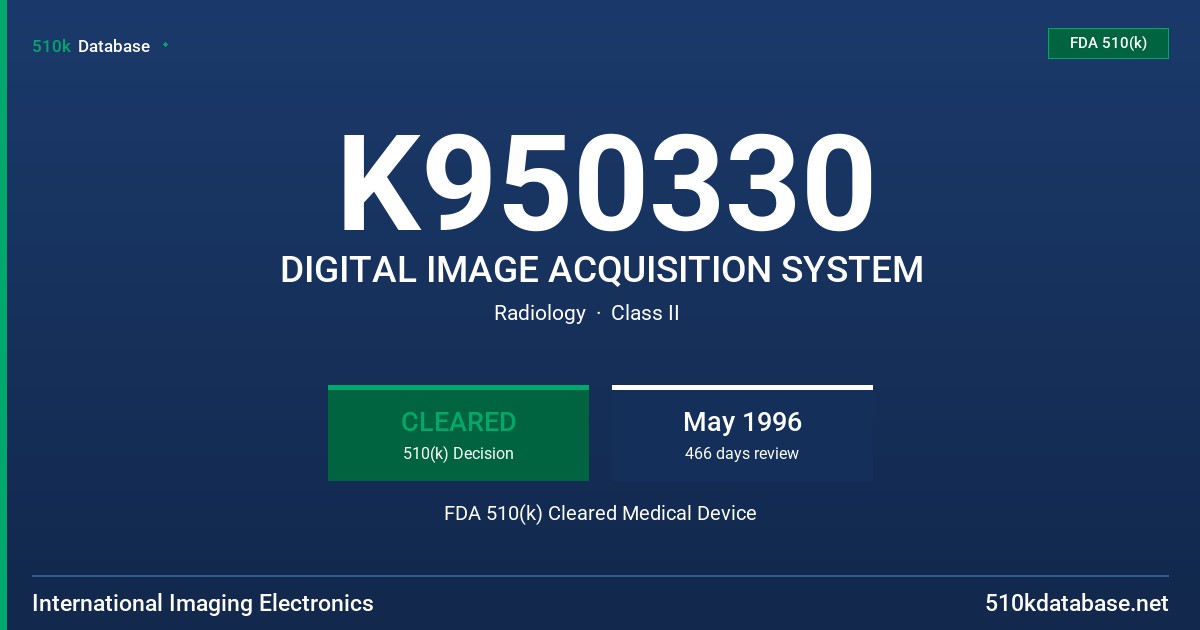 K950330 DIGITAL IMAGE ACQUISITION SYSTEM FDA 510(k) Cleared Medical Device
