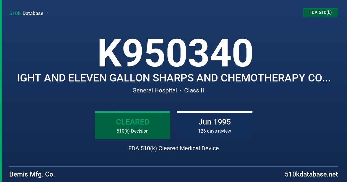K950340 IGHT AND ELEVEN GALLON SHARPS AND CHEMOTHERAPY CONTAINERS FDA 510(k) Cleared Medical Device
