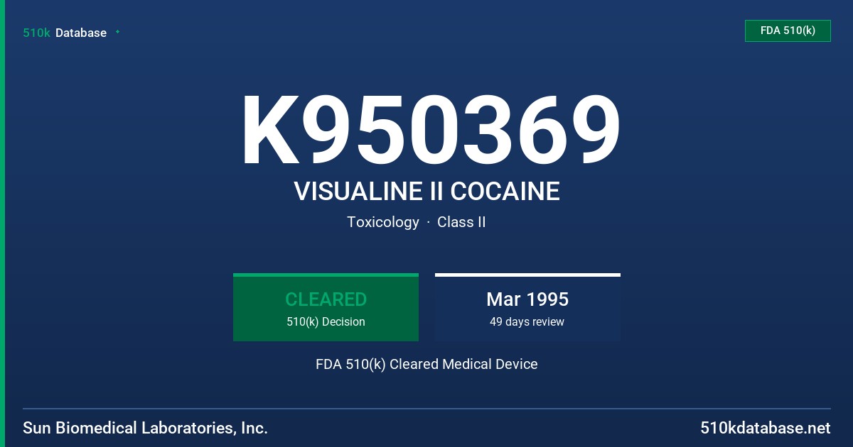 K950369 VISUALINE II COCAINE FDA 510(k) Cleared Medical Device