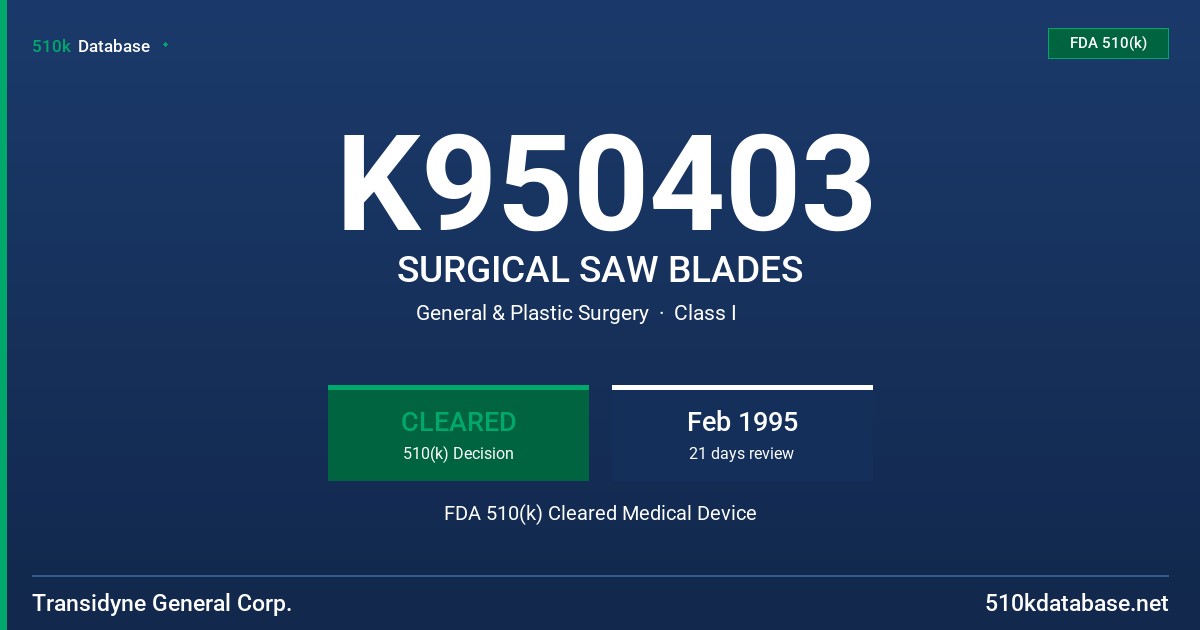 K950403 SURGICAL SAW BLADES FDA 510(k) Cleared Medical Device