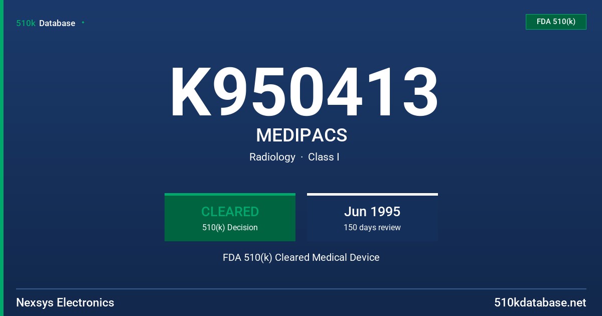 K950413 MEDIPACS FDA 510(k) Cleared Medical Device